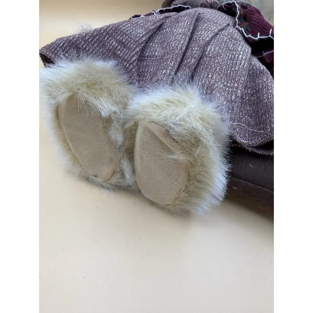 Vintage Plush Teddy Bear Burgundy Jacket Pink Dress Bow Purse 11” Stuffed Animal